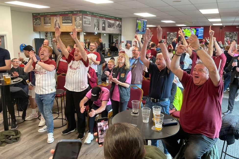 Northampton fans celebrate at Sixfields