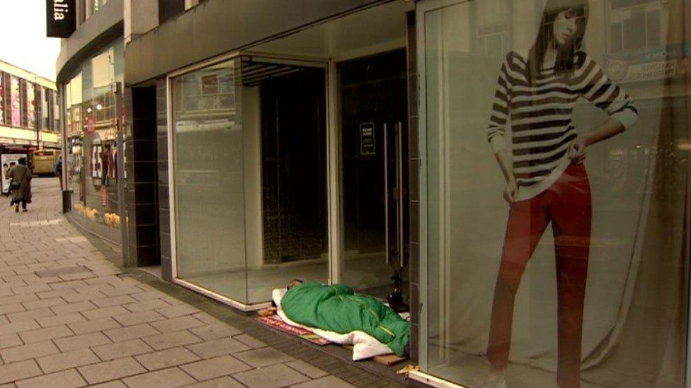 Person sleeping rough in Broadmead, Bristol