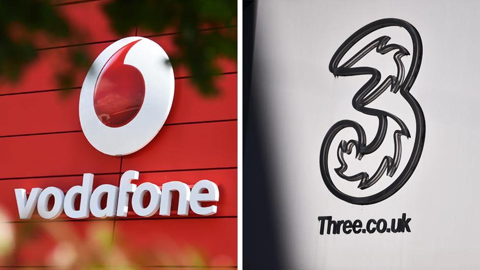 Vodafone and Three logos