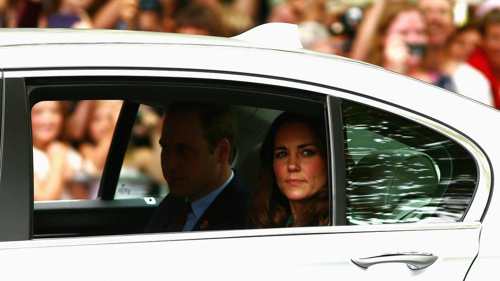 The Duke and Duchess of Cambridge in a limousine during their 2014 visit to New Zealand