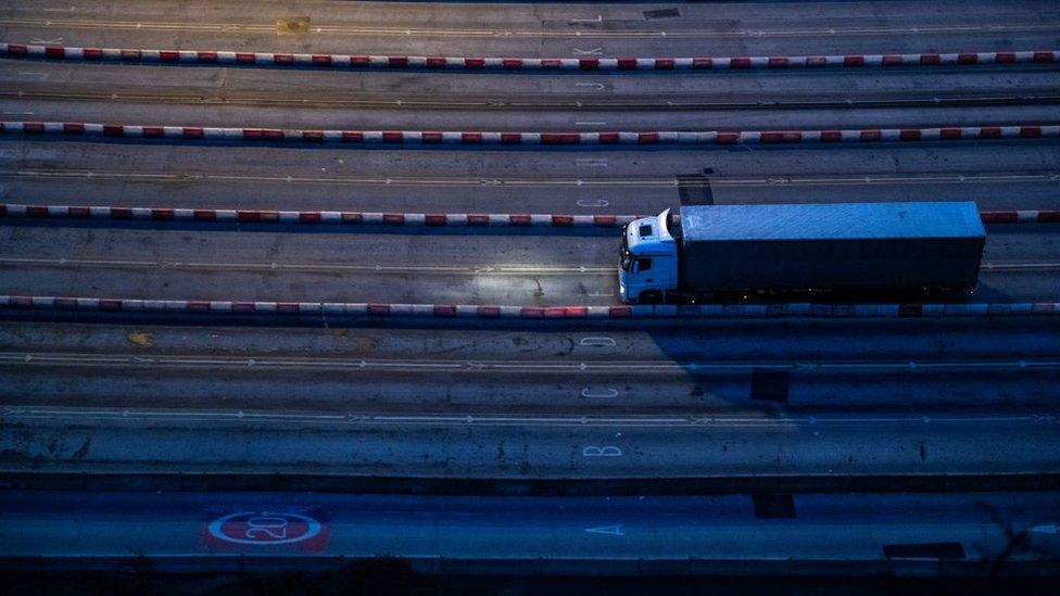 A lorry driver arrives at Dover early in the morning on 1 January 2021