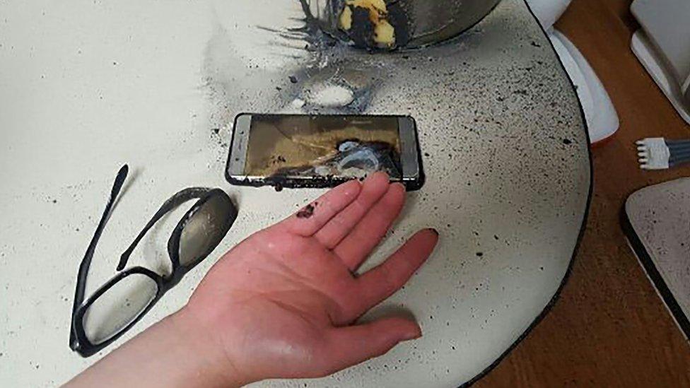 Picture shows a blown-up Samsung Galaxy Note7 smartphone in Gwangju