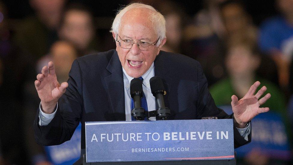 Democratic presidential candidate Senator Bernie Sanders (D-VT) speaks to guests at a campaign rally