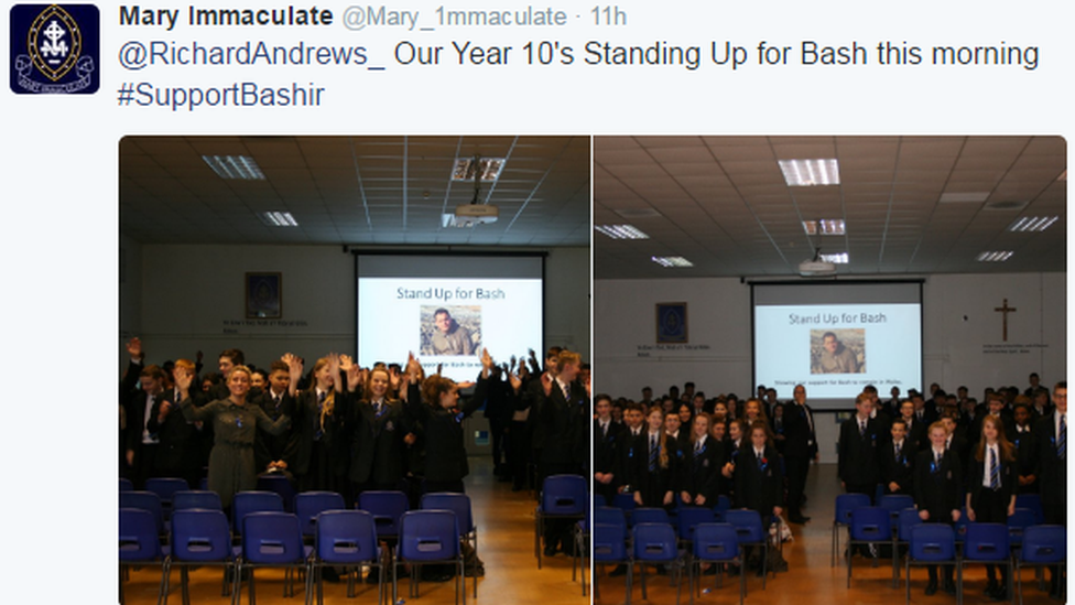 Bashir Naderi's old school Mary Immaculate High in Cardiff supported the 'Stand up for Bash' awareness campaign