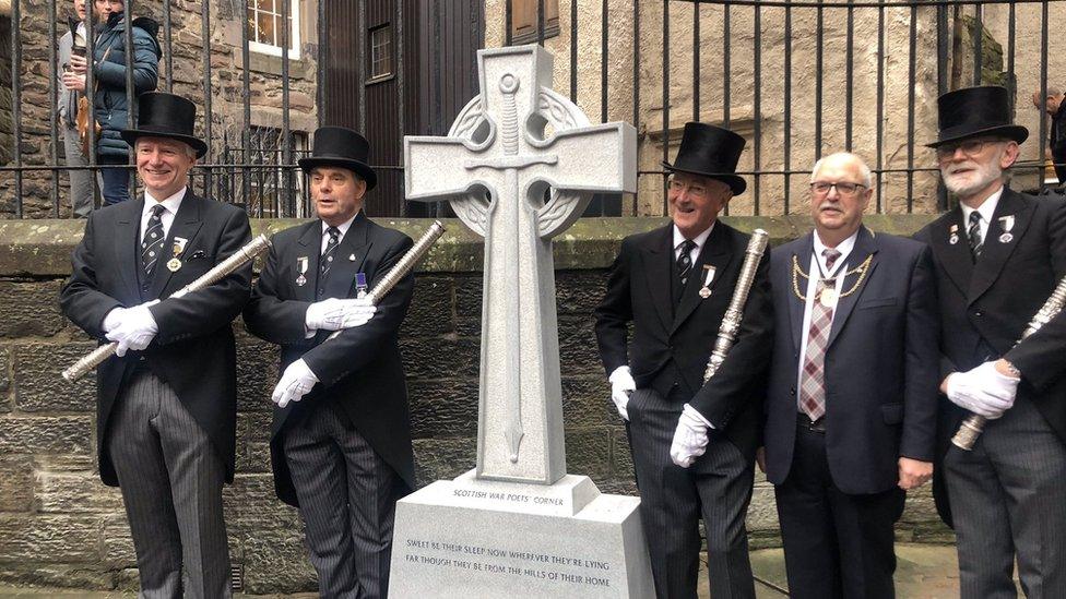 The cross being unveiled in Edinburgh