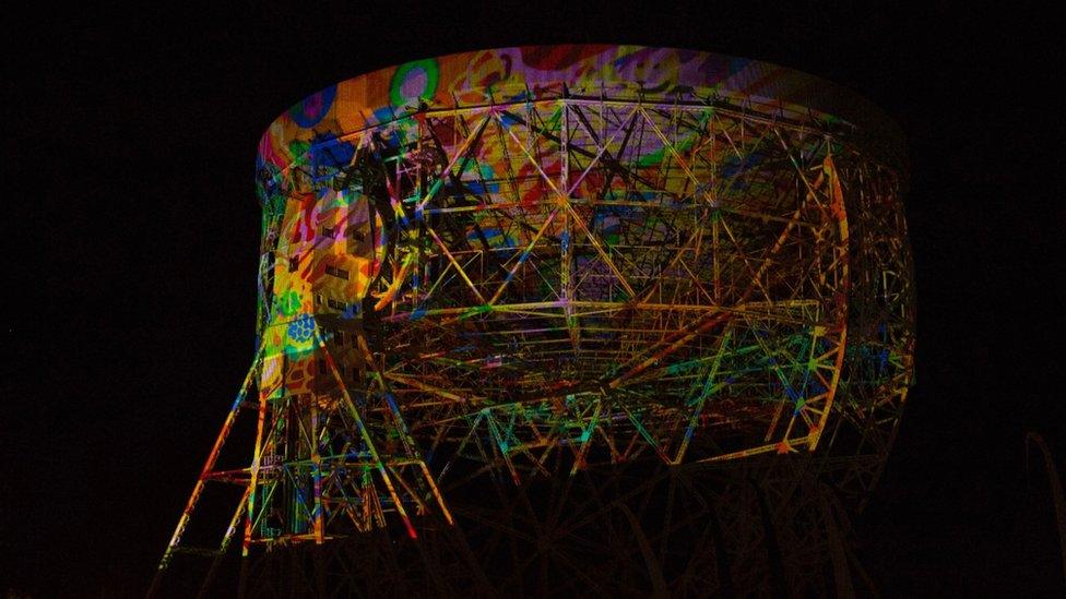 Lovell Telescope lit for Bluedot Festival 2017