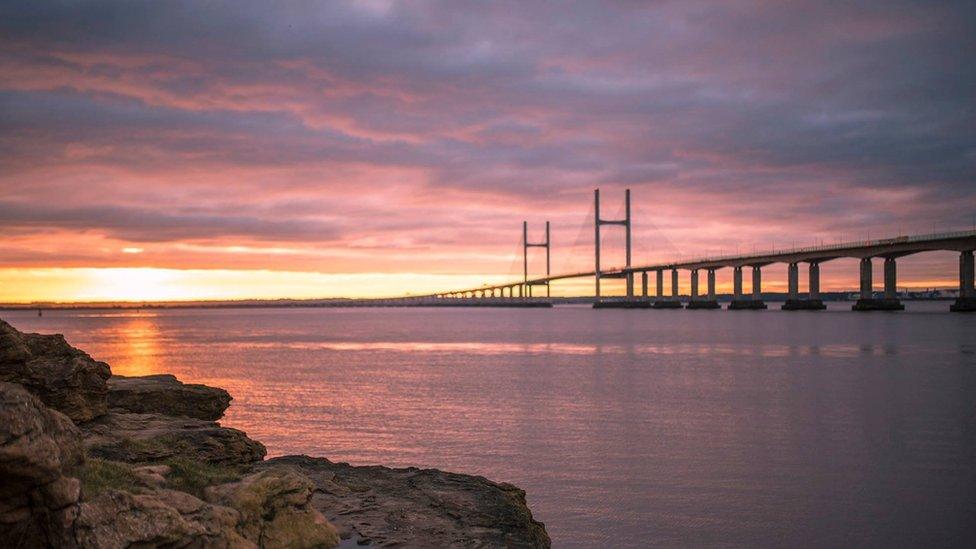 Dawn breaking at over the River Severn near Caldicot, Monmouthshire