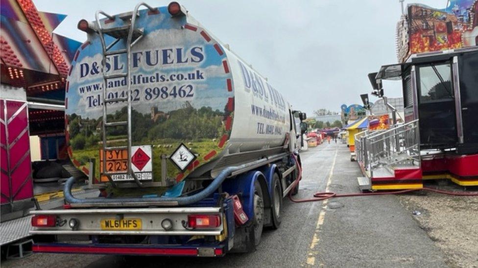 A fuel tanker makes a delivery to Hull Fair