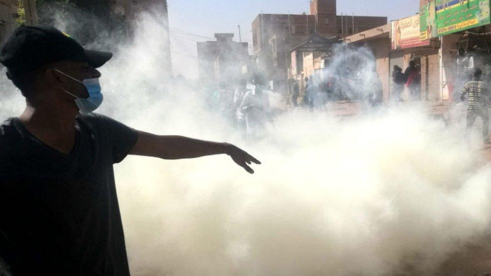 Sudanese police fire tear gas at protesters trying to march on the presidential palace in the capital Khartoum on 24 January 2019.