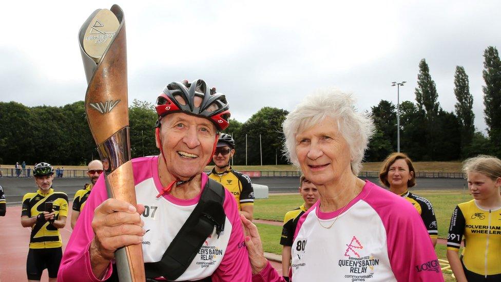 Hugh Porter and wife Anita Lonsbrough took part in the Queen's baton relay