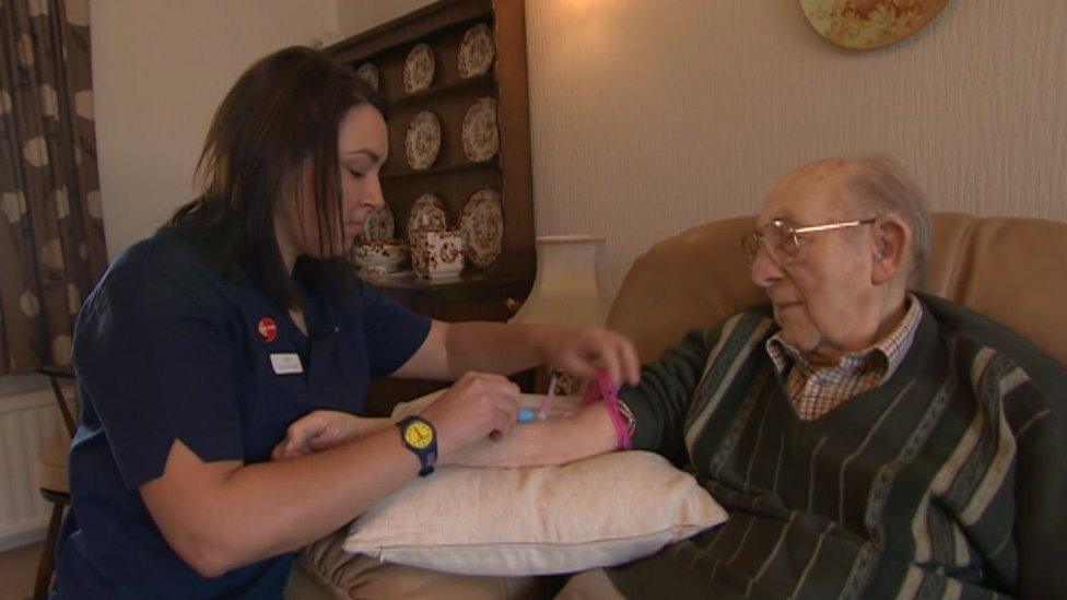 District nurse Sian Lewis with Tom James