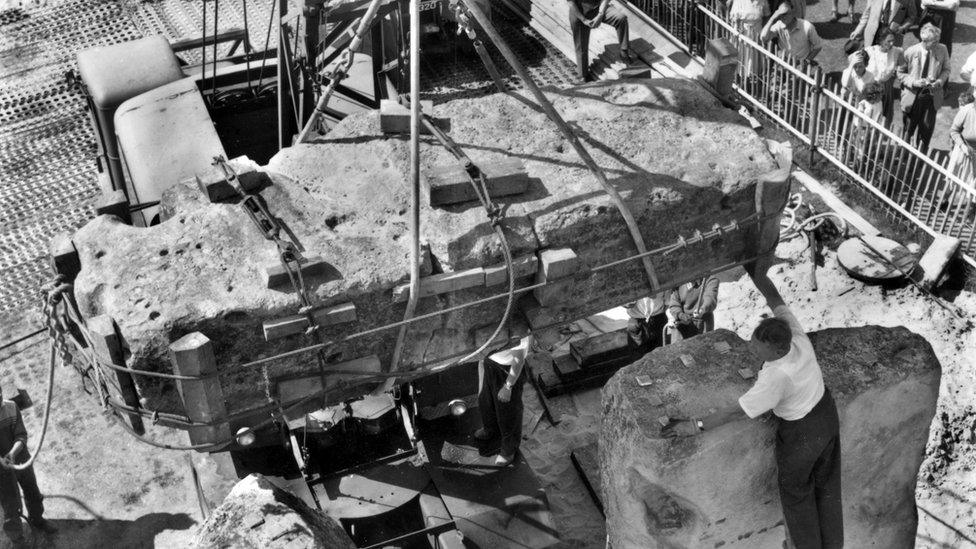 Stonehenge restoration in 1950s