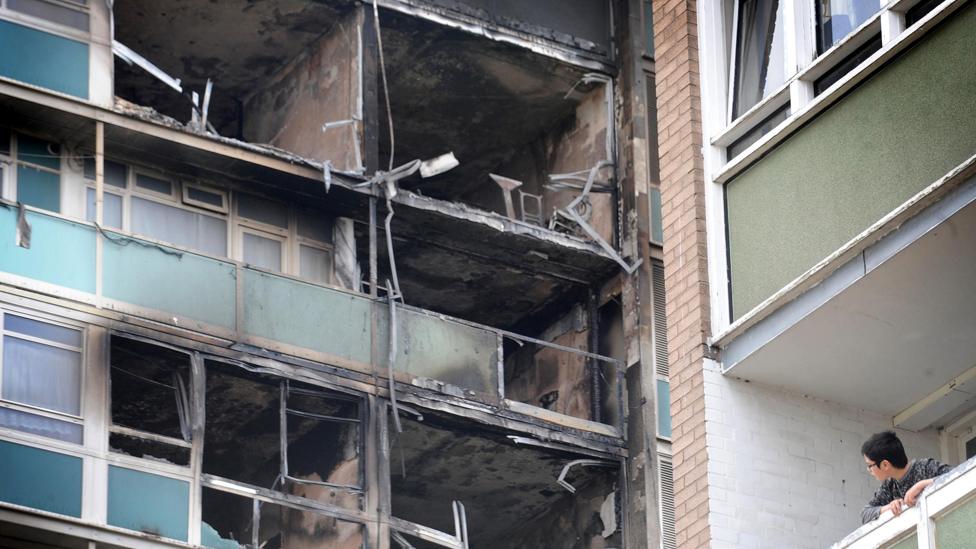 Fire damage at Lakanal House in South London, 2009