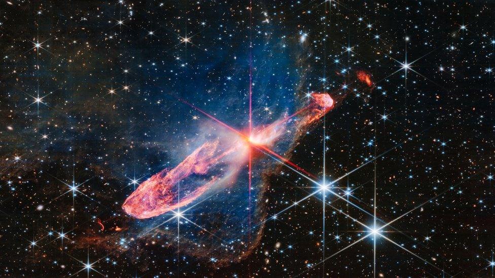 Image from James Webb Space Telescope of a tightly bound pair of actively forming stars