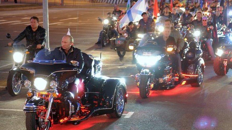 Vladimir Putin (in front) rides with Night Wolves bikers. File photo