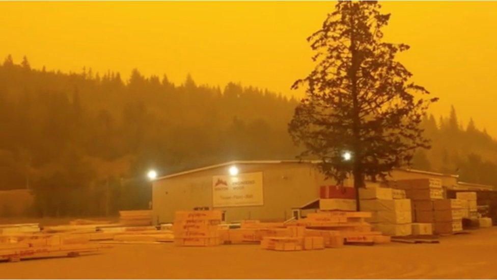 An orange haze descends upon Prince George, British Columbia