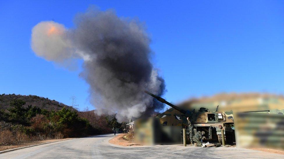 South Korean military held live fire drills in response to artillery fire from the North