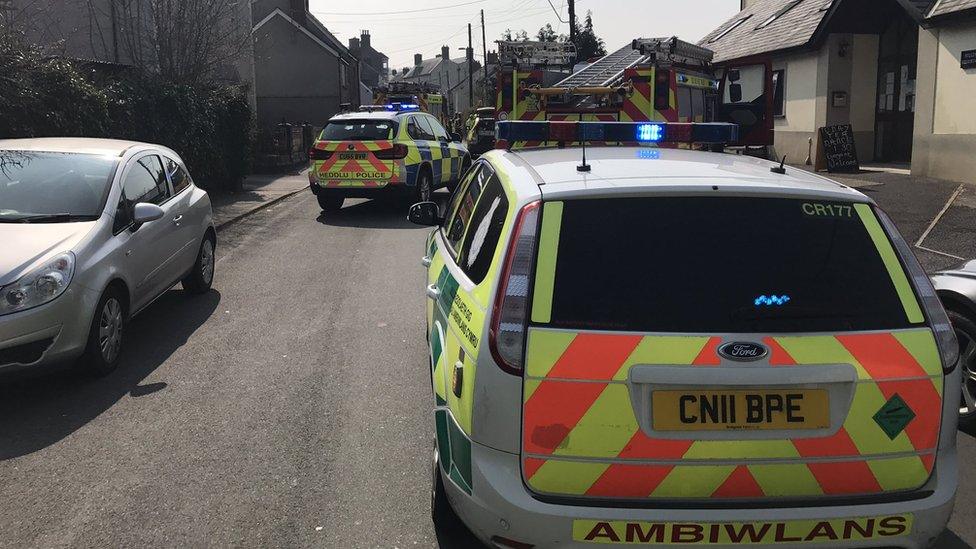 Emergency services at the scene of the accident in Laugharne