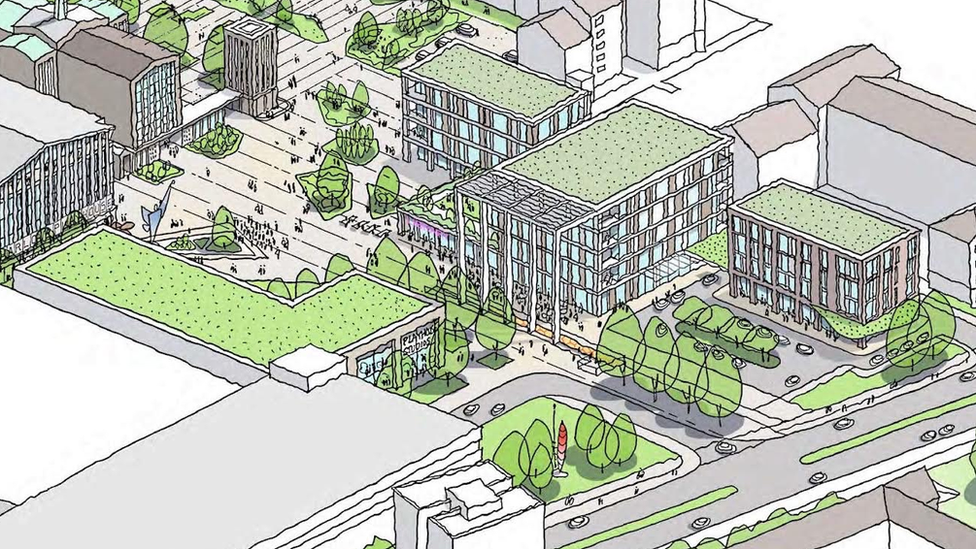 An artist's impression of new College Square cultural quarter in Harlow