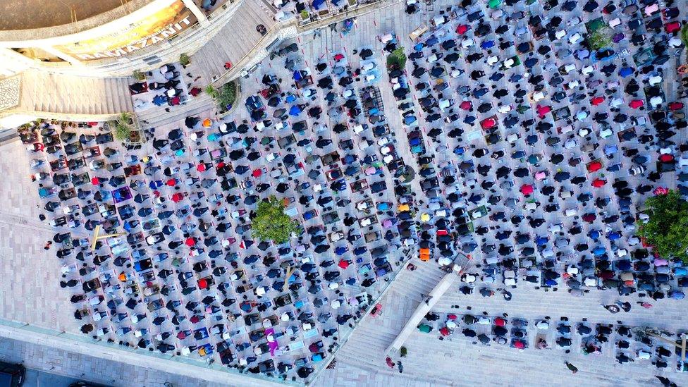 Worshippers pictured in Albania