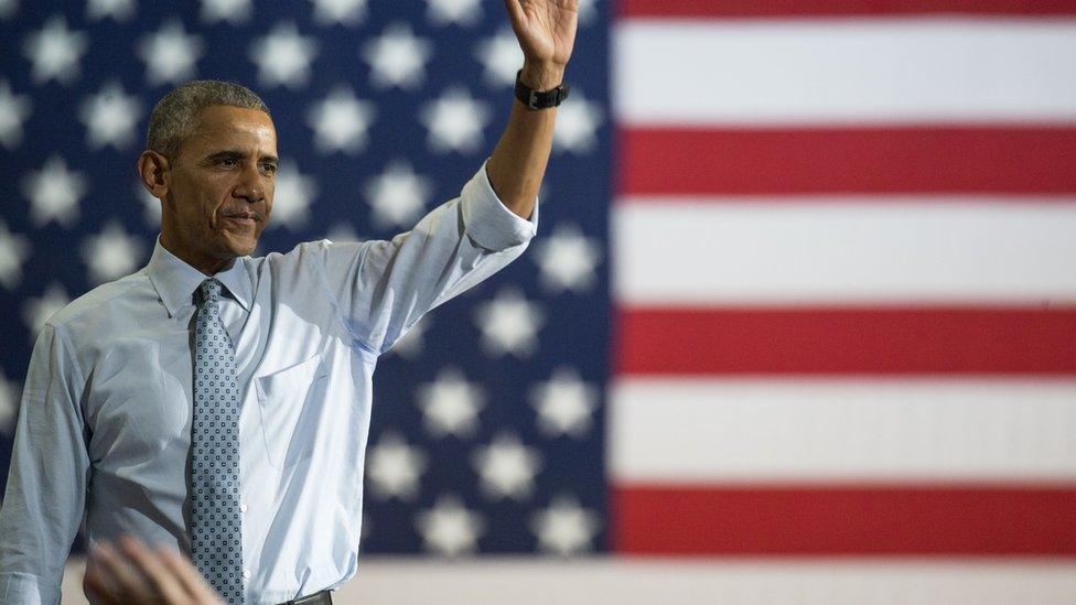 US President Barack Obama, shown at a rally