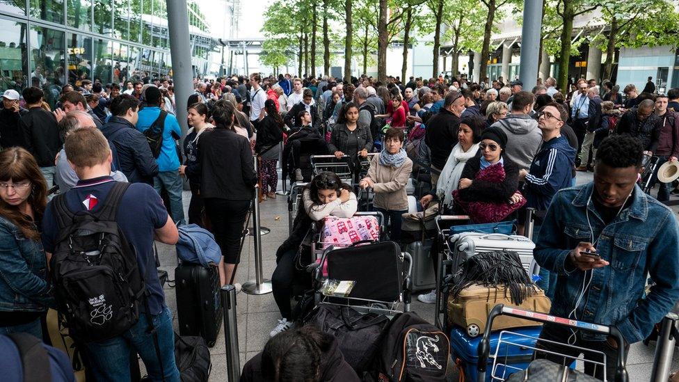 Passengers were also waiting outside the terminal