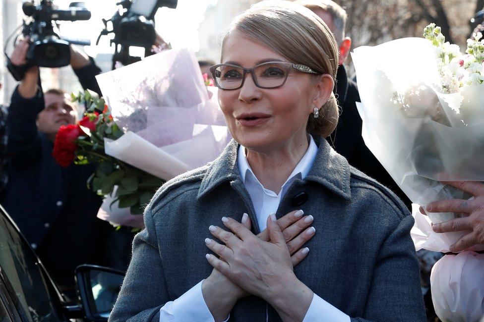 Yulia Tymoshenko outside a polling station in Kiev, 31 May