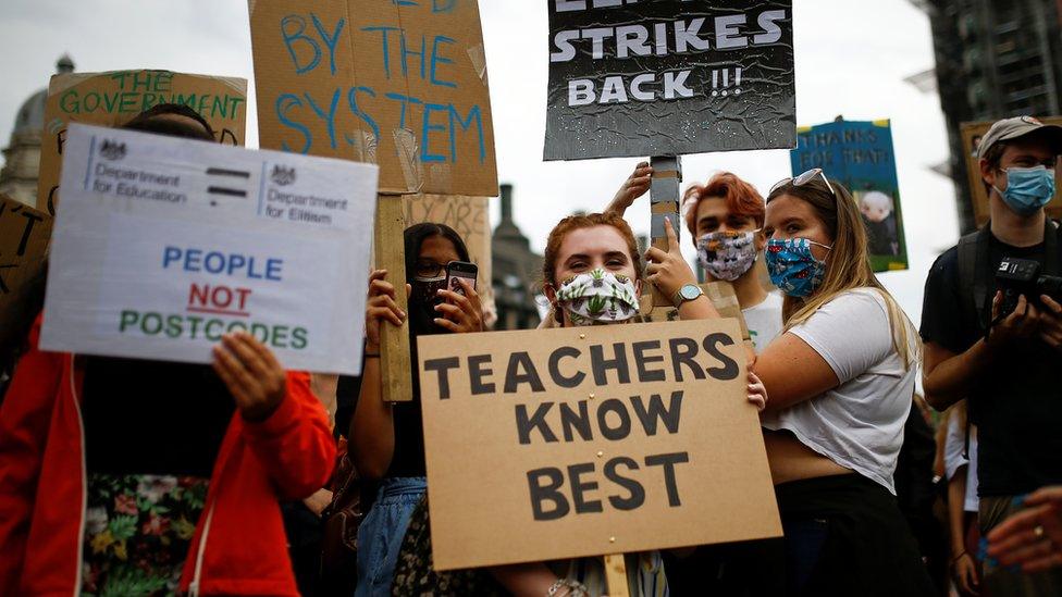 students protesting A Level results