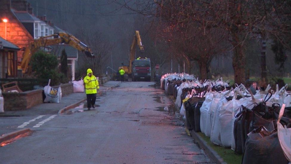 Sandbags being put out in Ballater