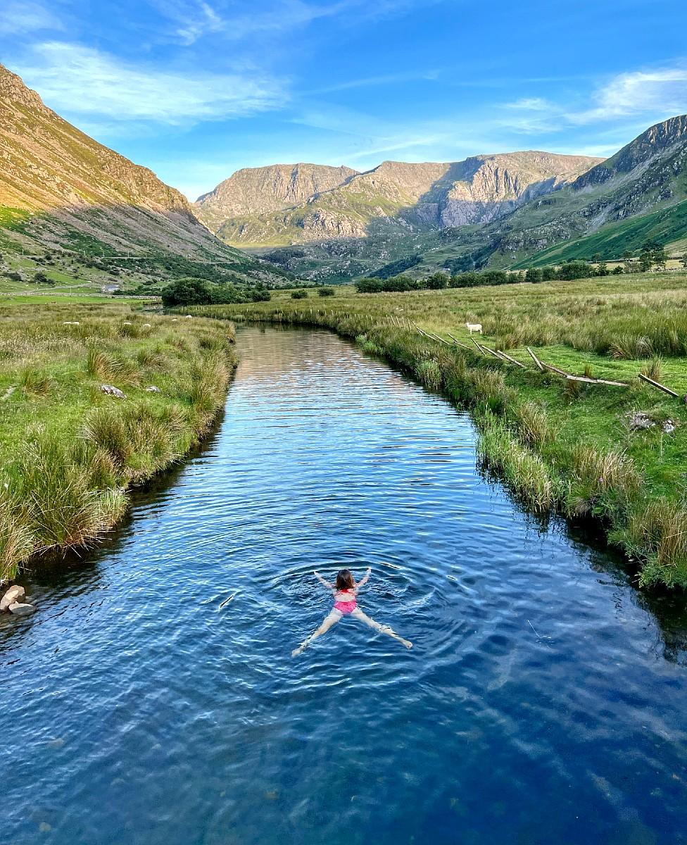 Emma Marshall in the Afon (River) Ogwen