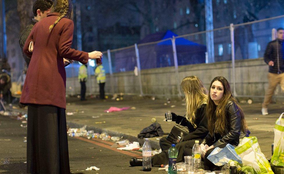 Revellers along the Embankment in London