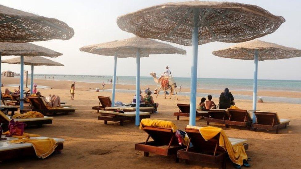 sun loungers in Red Sea beach resort of Hurghada