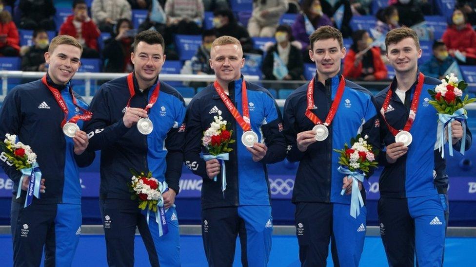 GB's men's curling team celebrate winning silver