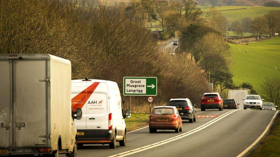 Traffic on the A66 at Warcorp in Cumbria