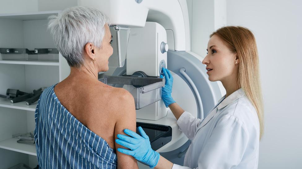 Woman having a mammogram