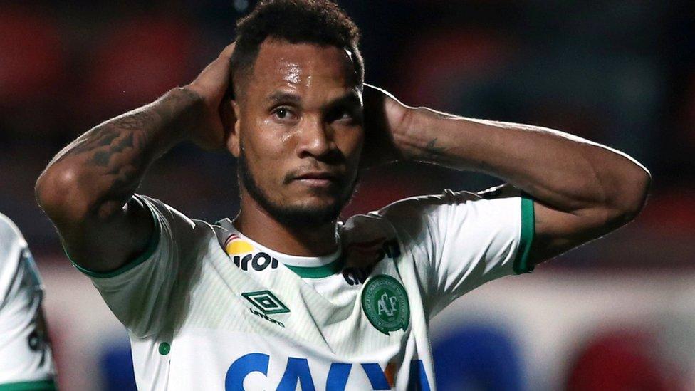 Willian Thiego, of Brazil's Chapecoense, reacts during a match against Argentina's San Lorenzo in Buenos Aires, Argentina, on 2 November