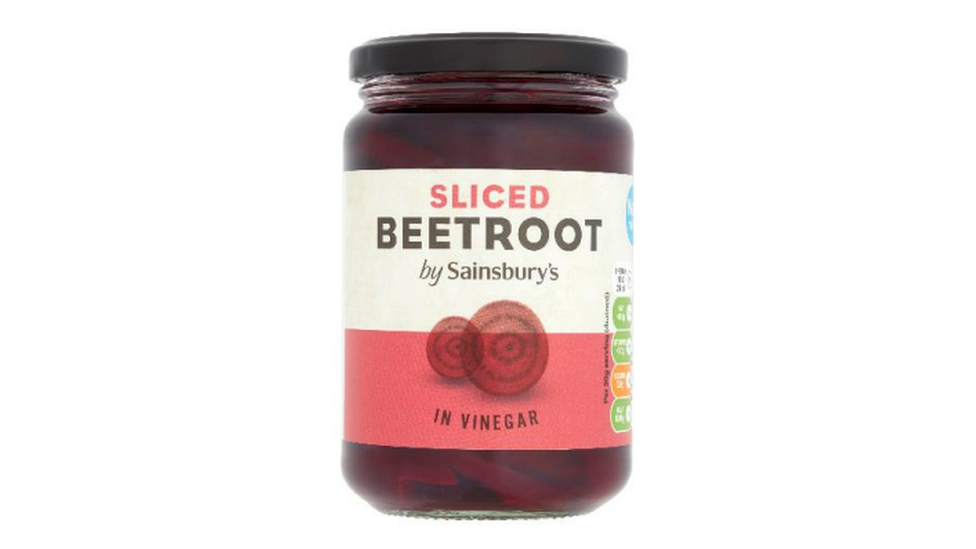 A jar of sliced beetroot