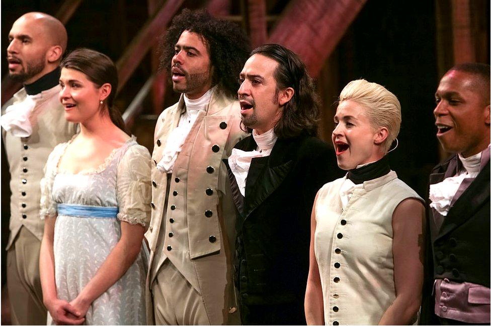 Hamilton cast with Lin-Manuel Miranda