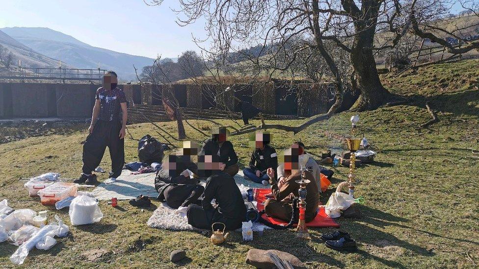 People smoking shisha and having a picnic in the Peak District