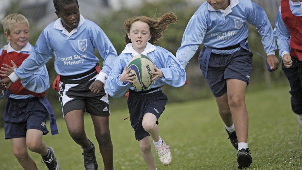 Kids playing rugby