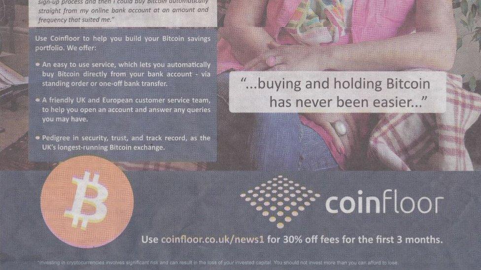 Coinfloor published a disclaimer in smallprint at the bottom of the advert