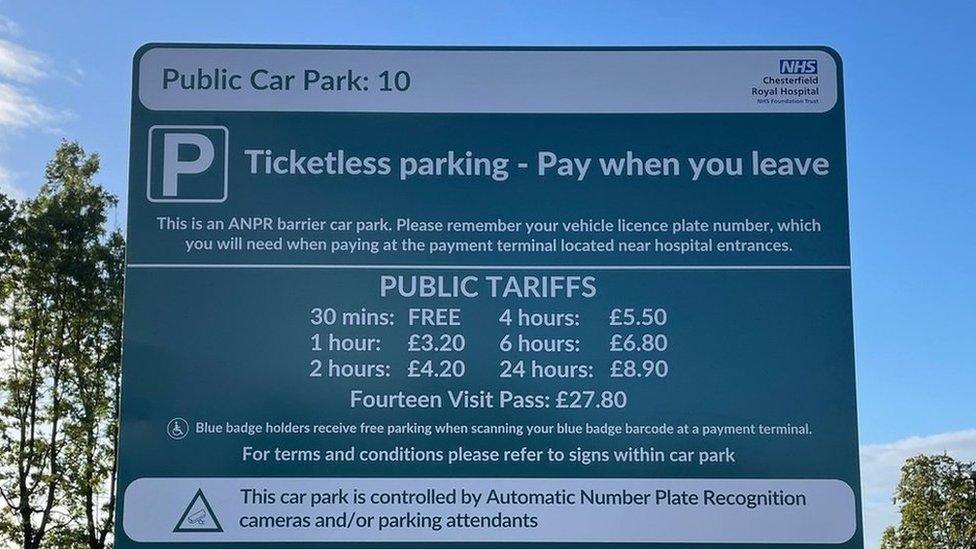 Image of a sign showing the new pricing policy at Chesterfield Royal Hospital