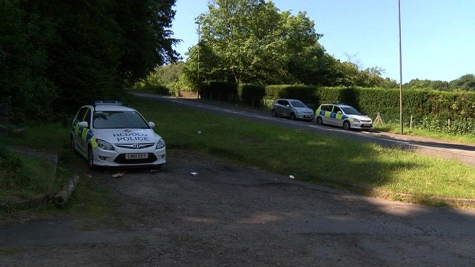 Police cars on Caerphilly mountain road