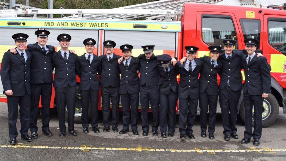 Mid and West Wales firefighters - with the late Josh Gardener pictured in the centre