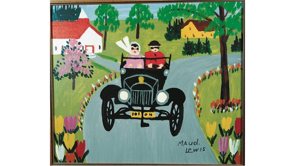 Painting of car by Maud Lewis