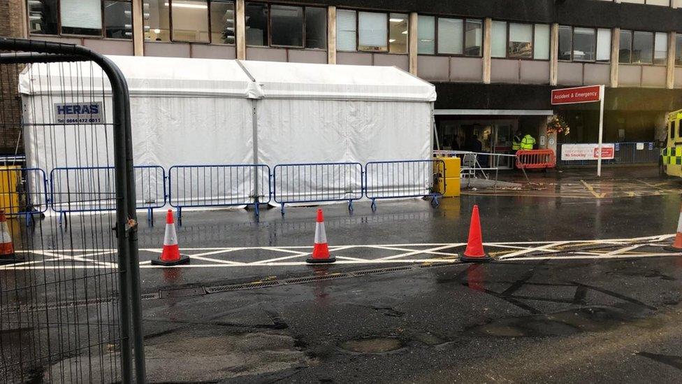 Marquee outside Addenbrooke's Hospital emergency department