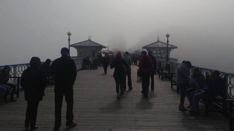 Llandudno pier covered in fog