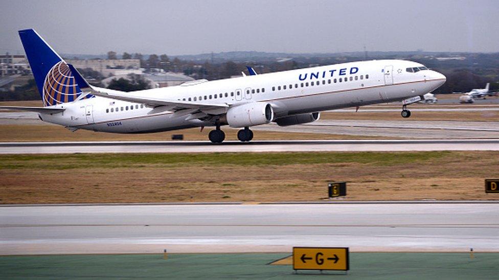 A United Airlines flight taking off