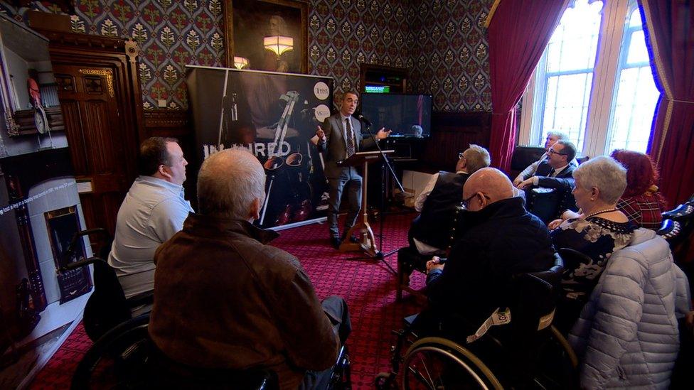 Actor James Nesbitt at Westminster, calling on politicians to legislate for a special pension for those severely injured in the Troubles