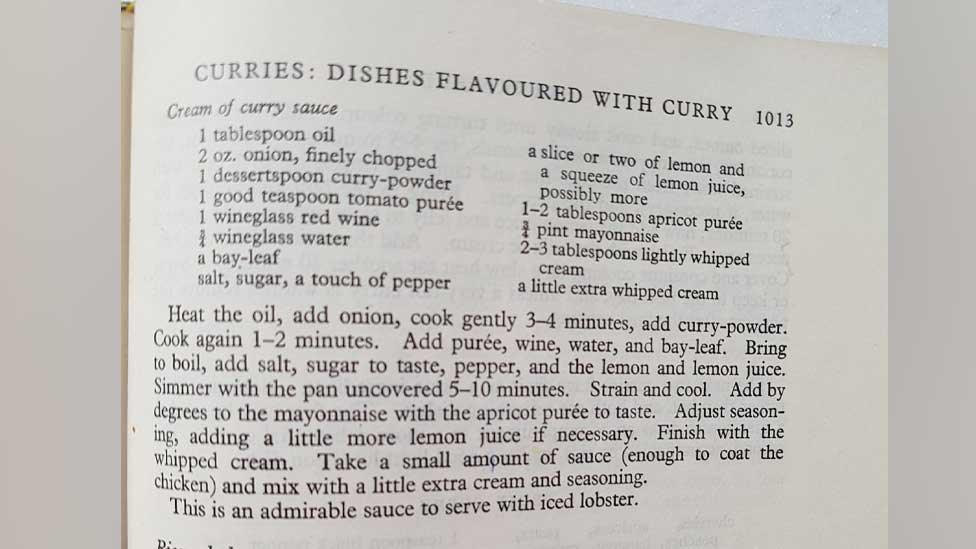 Page from Constance Spry's recipe book